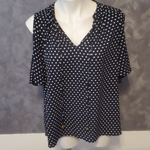 Michael Kors Cold Shoulder Blouse Navy & White MD